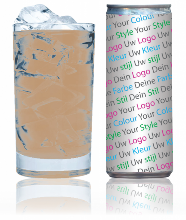 logo op ijskoffie style fles flesje blik blikje opdruk design ontwerp