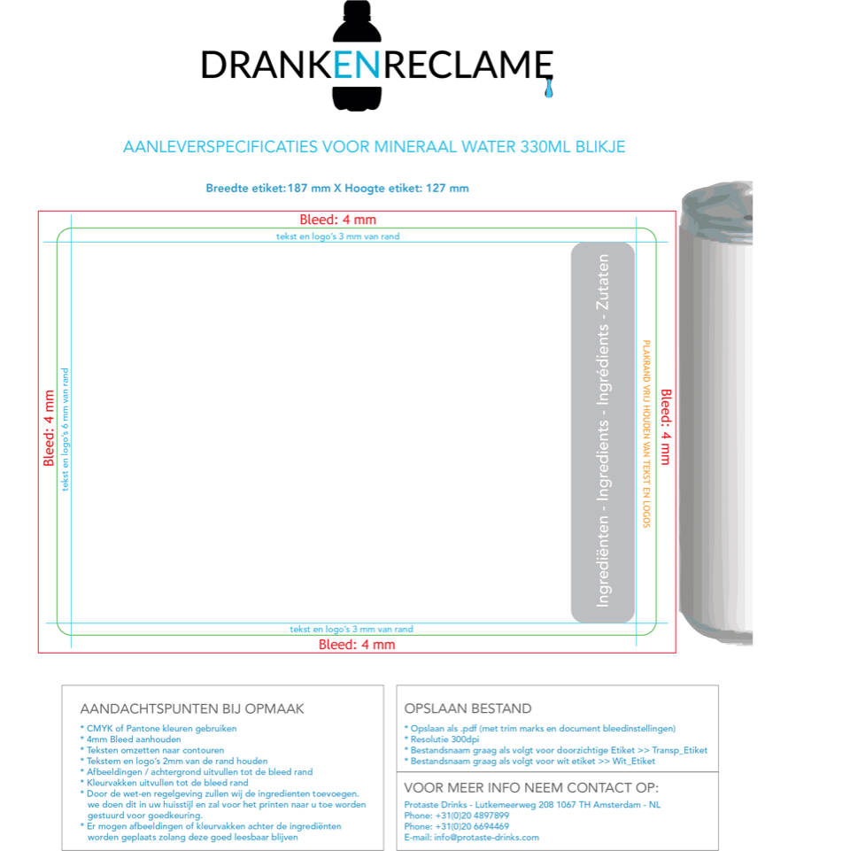 DrankenReclame Template ml Water in blikje Alu